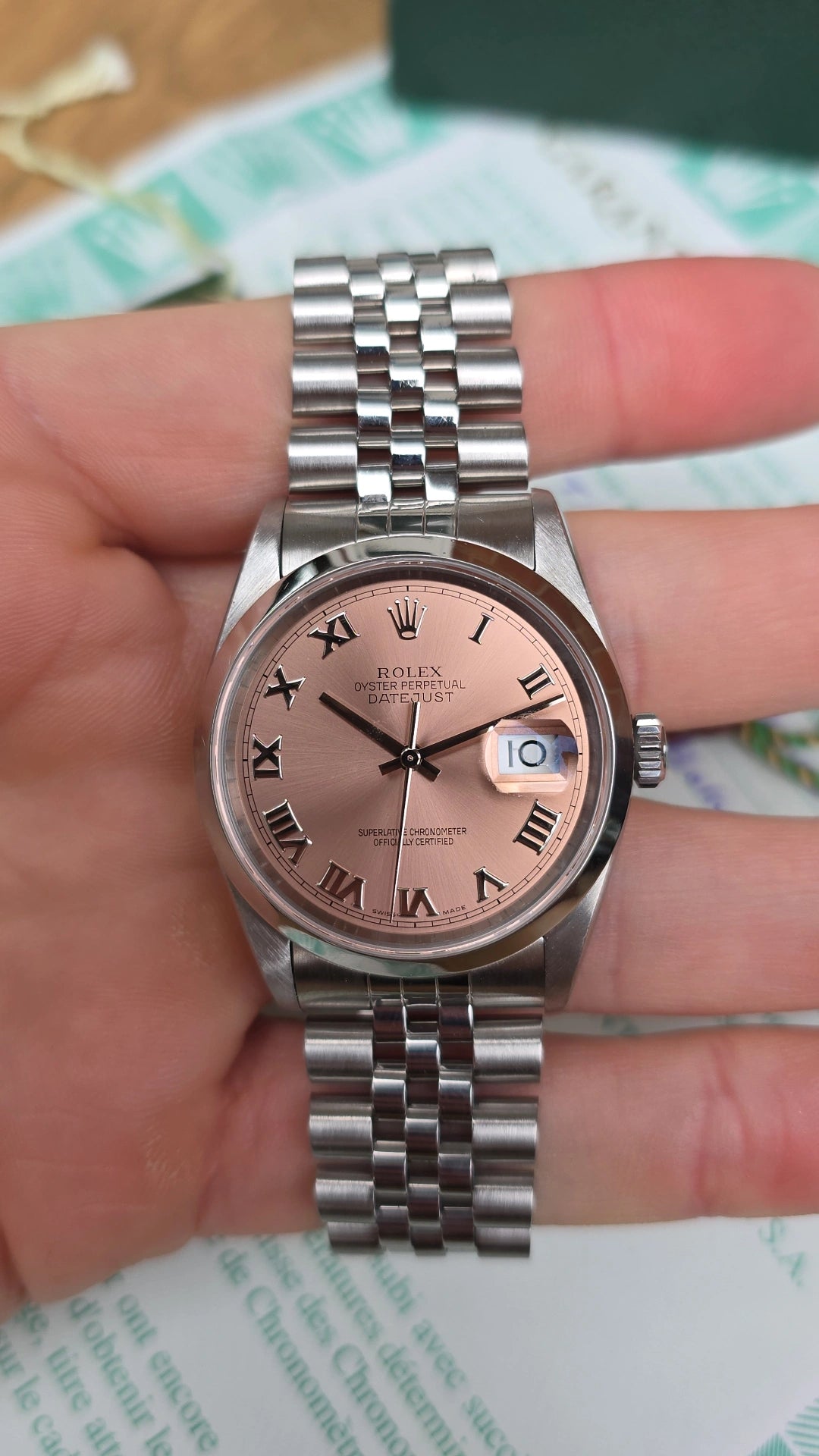 1999 Rolex Datejust 16200 Pink Roman Dial