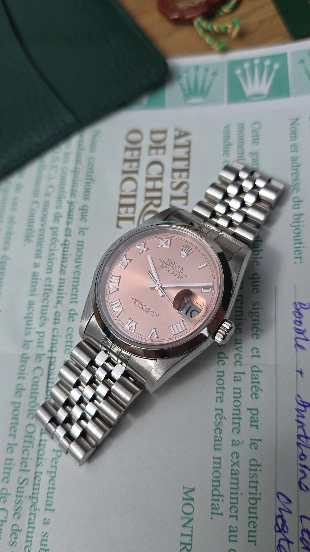 1999 Rolex Datejust 16200 Pink Roman Dial