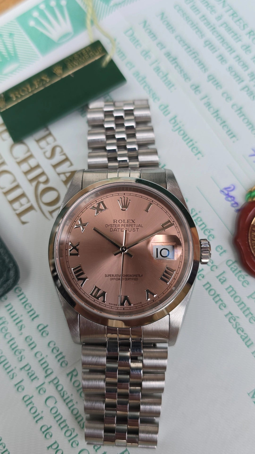 1999 Rolex Datejust 16200 Pink Roman Dial
