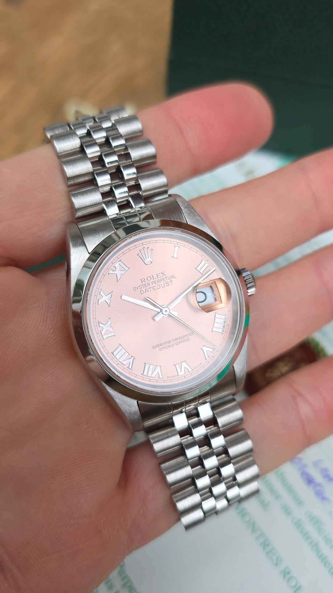 1999 Rolex Datejust 16200 Pink Roman Dial