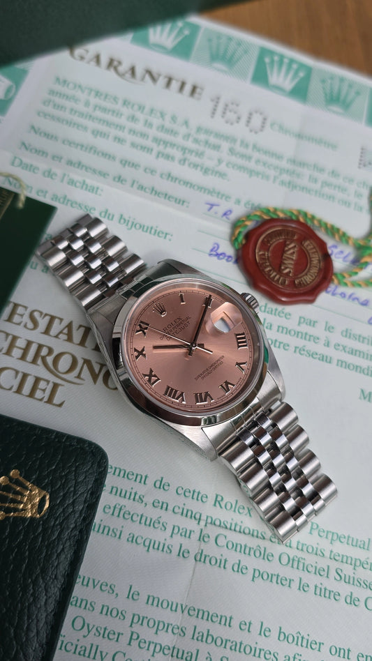 1999 Rolex Datejust 16200 Pink Roman Dial